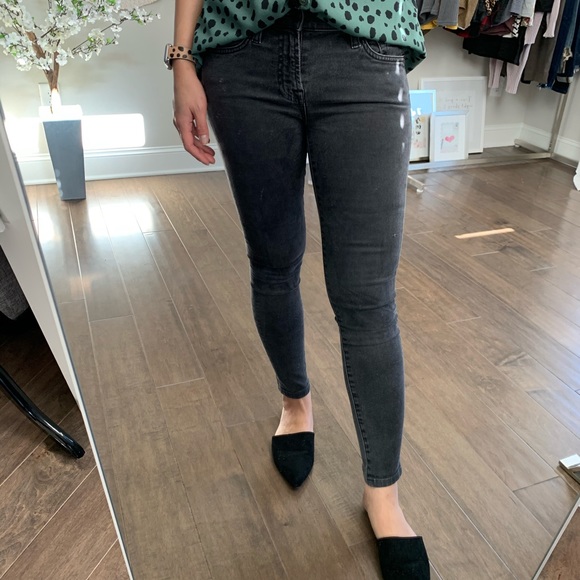 7 For All Mankind Denim - 7 For All Mankind Dark Gray Faded Skinny Jeans